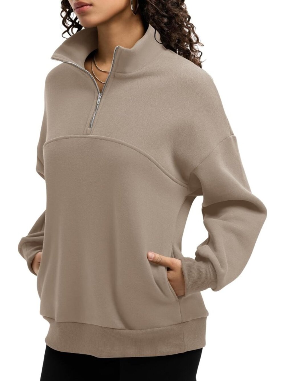 🆕Women's Coffee Fleece Quarter Zipper Pullover Oversized Half Zip Hoodie